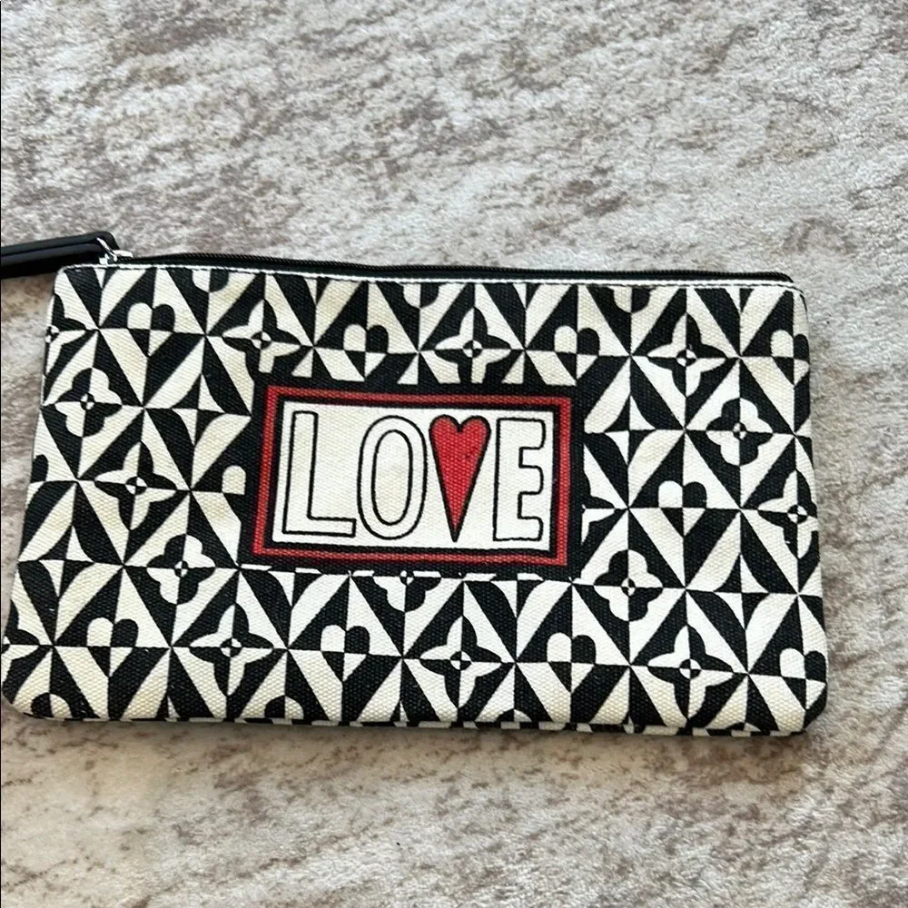 Brighton Black and White canvas LOVE Clutch/cosmetic bag